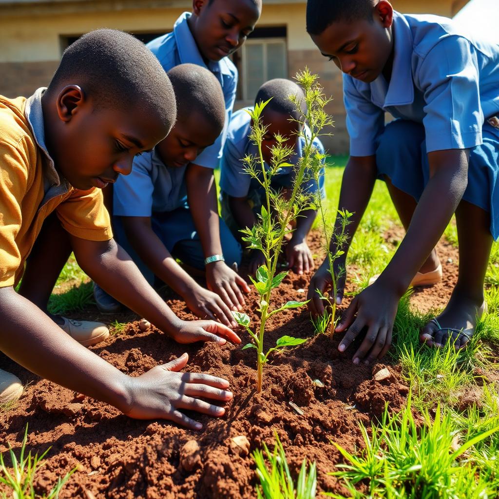 Students planting tree seedlings